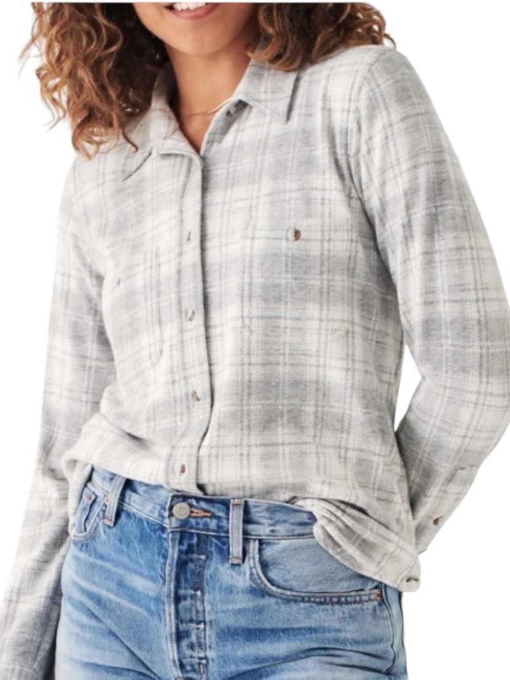 Faherty Legend Sweater Shirt Sz M Button-Up In Gray Plaid Winter Clouds Flannel